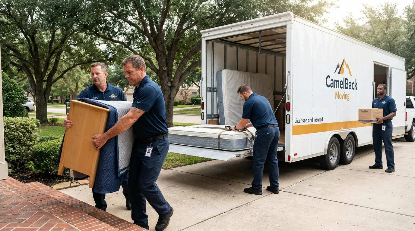 Crew loading residential truck for cross-state move from Bridgeview, IL